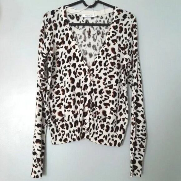 RICKI'S \ Cheetah 🐆 Button Down Cardigan Fine Knit Sweater Cardi Leopard Sz S - Picture 4 of 14